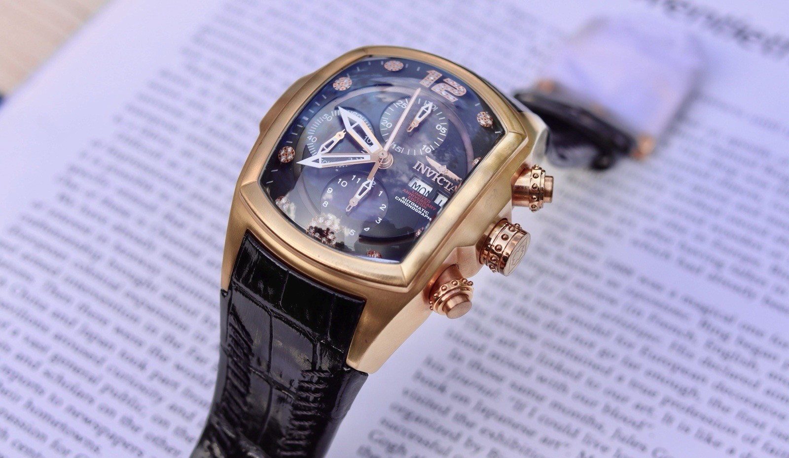 Invicta Lupah 0514 Men Swiss Automatic Chronograph 14K Rose Gold Plated, Diamond