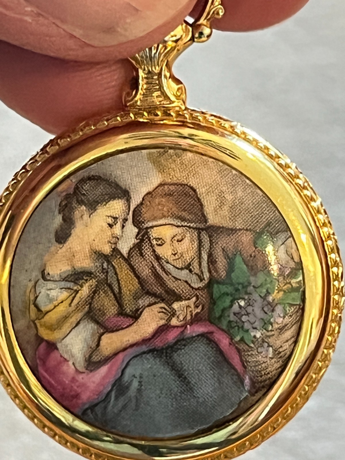 Vintage Arnex 17 Jewel Pocket Watch Gold Filigree Dial Enamel Vineyard MINT