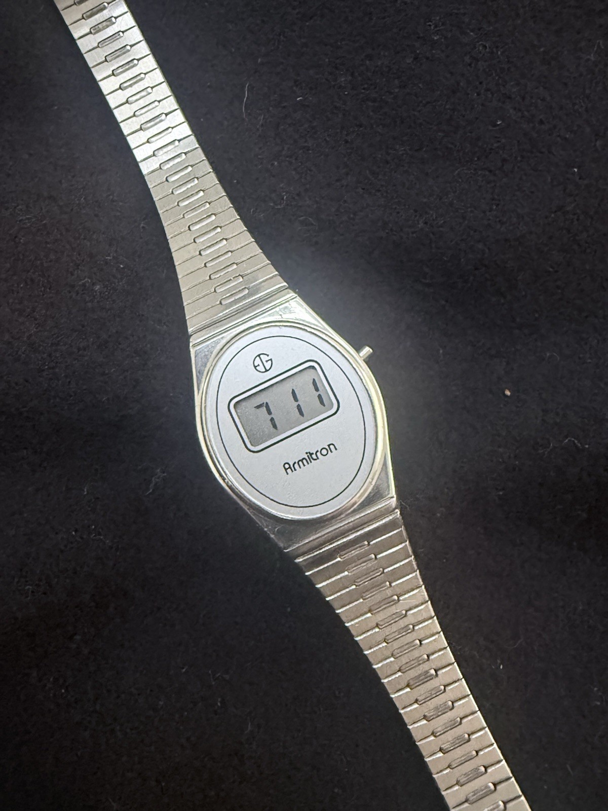 Armitron Digital Wristwatch Silver Tone Oval Case Silver Dial Metal Bracelet