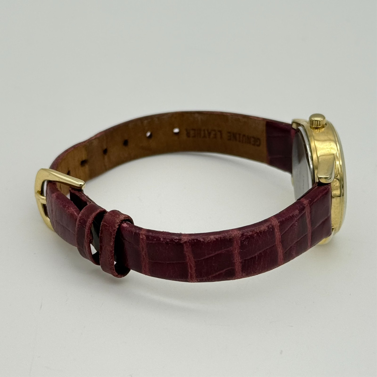 Women’s TIMEX MOP Dial, Gold Tone 25mm Watch, Burgundy Leather Band Runs, T21693