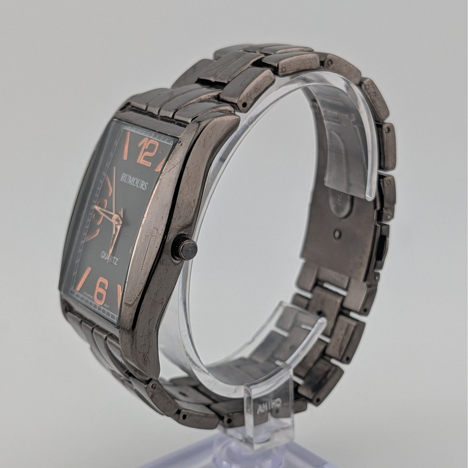 Rumours Gunmetal Dark Brown Rectangular Quartz Rose Gold Accents Watch