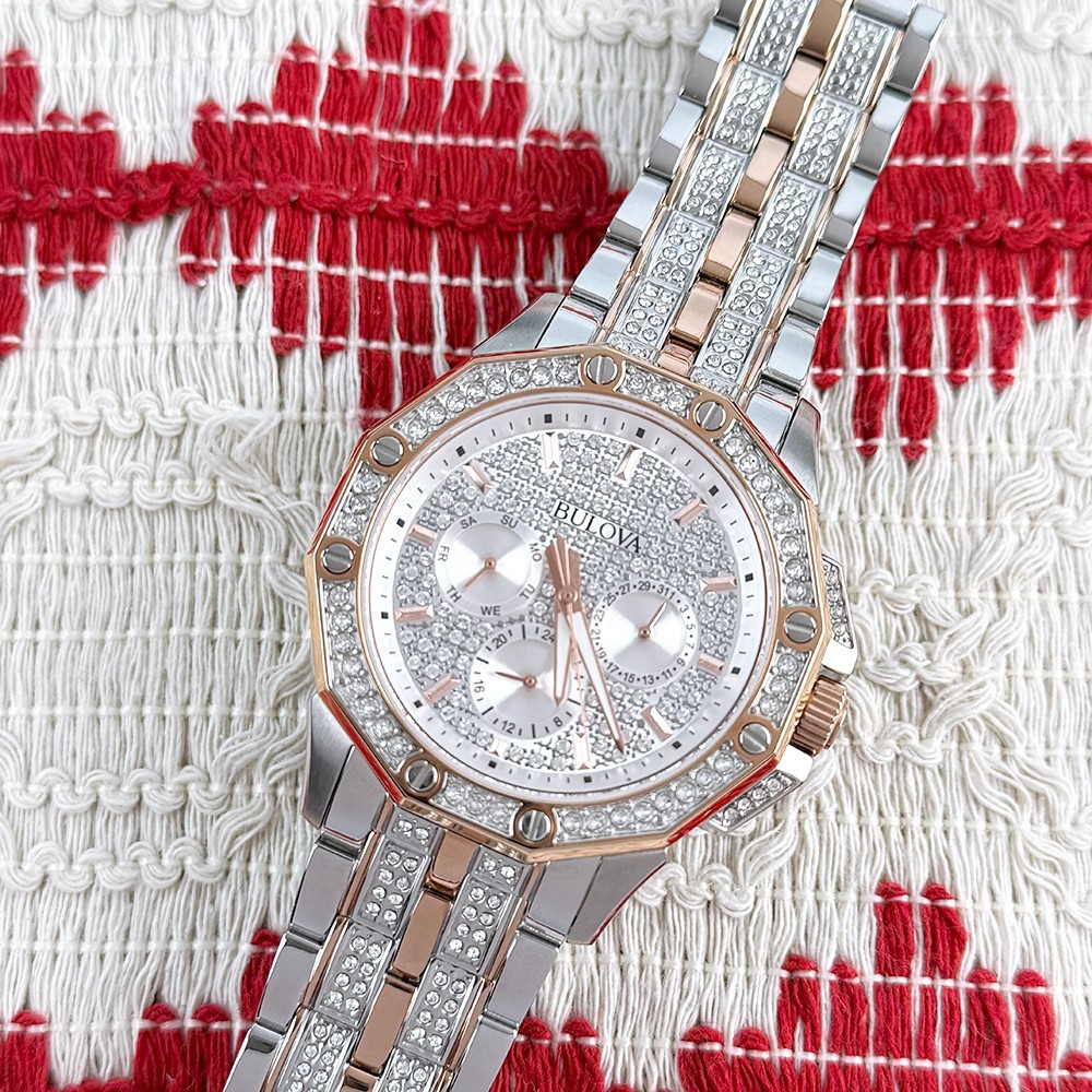 Bulova 98C133 Octava Men’s Rose Gold Crystal Stainless Quartz Watch 41.5mm