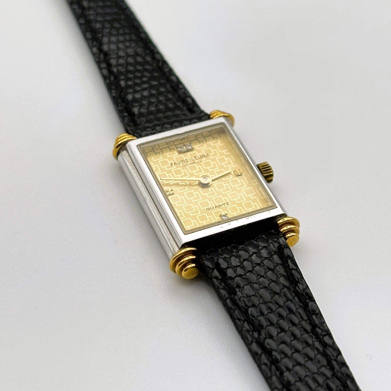 Favre-Leuba – Swiss Quartz Wristwatch – Two-Tone Rectangular Case – Gold Geometr