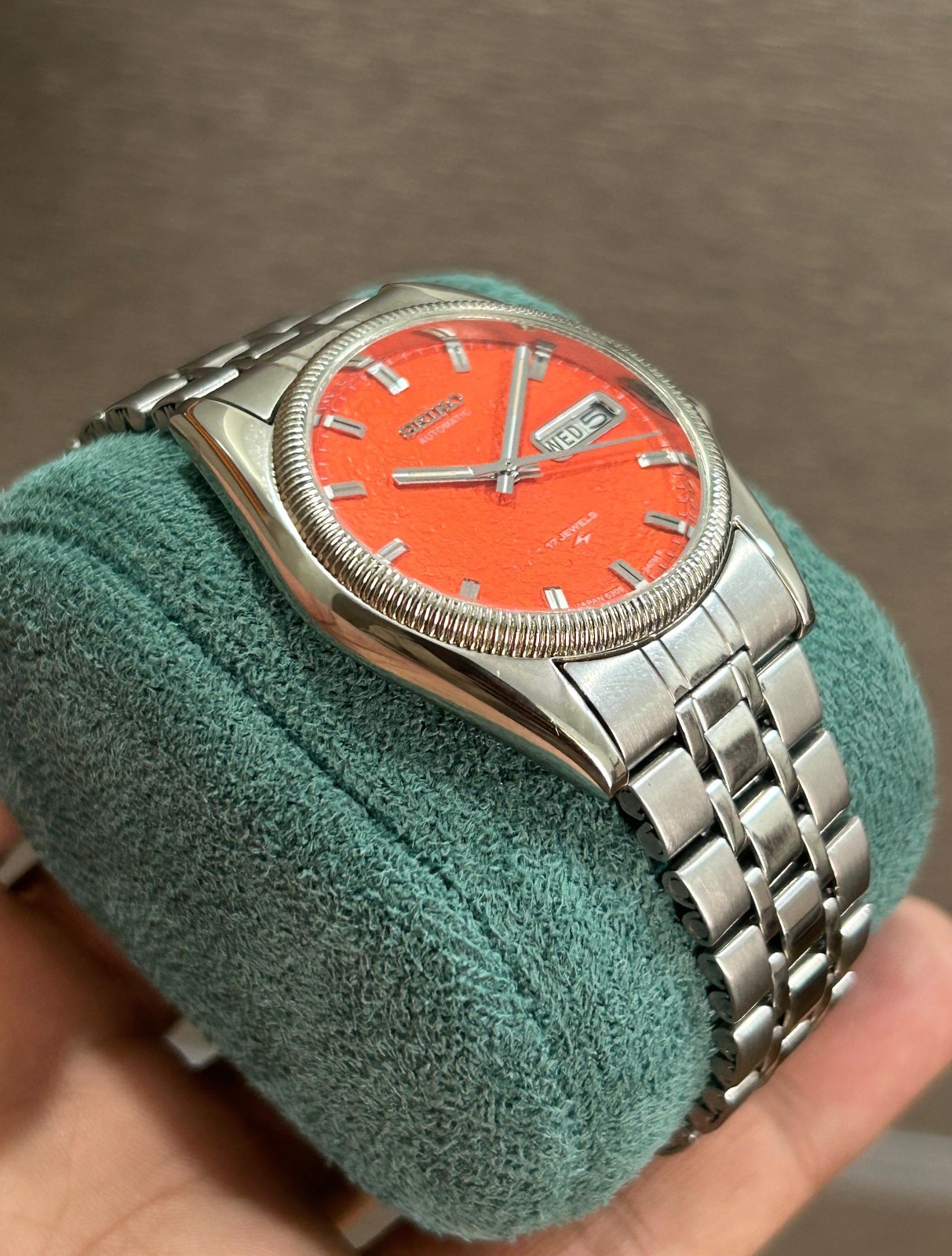 Seiko 5 Automatic Orange Red Dial Mens Watch Japan Made 6309