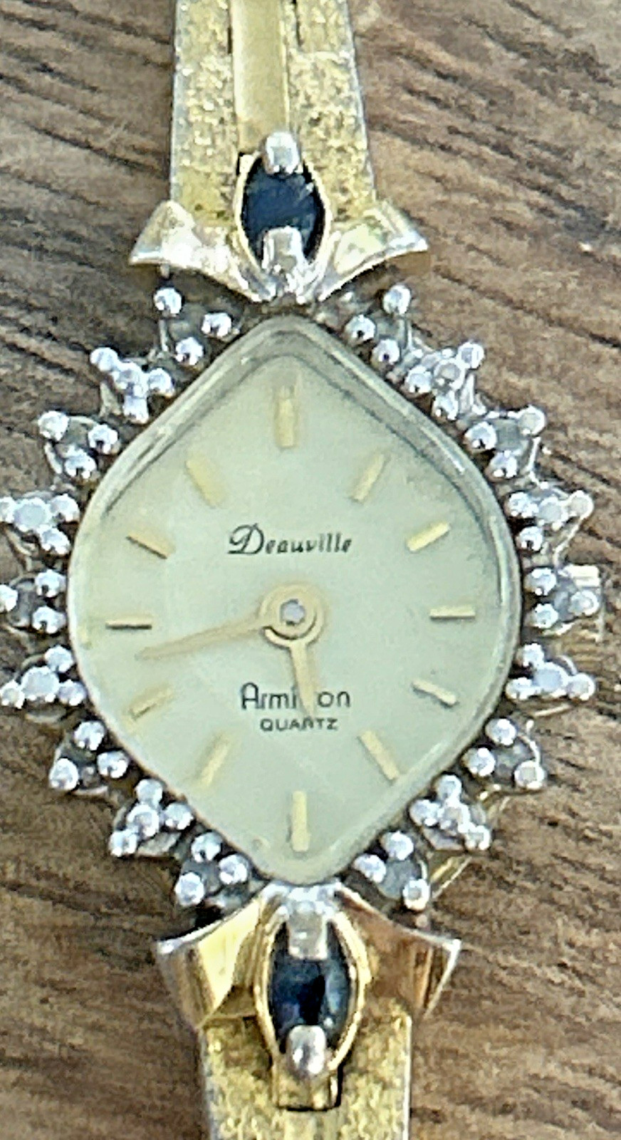 Vintage Deauville Armitron Gold Plated Watch with Genuine Diamond Ruby Untested