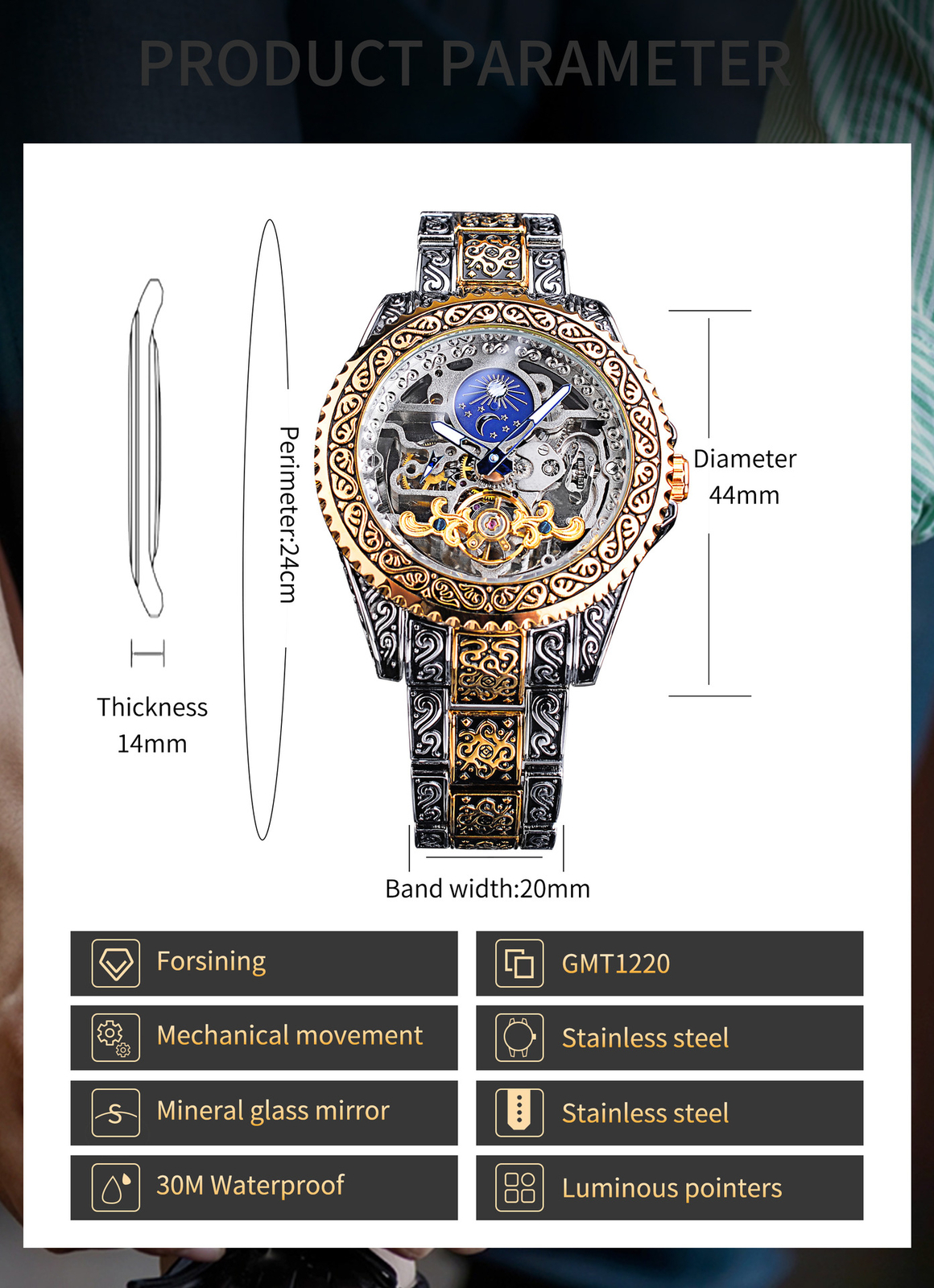 FORSINING Men Retro Luxury Carved Skeleton Tourbillon Automatic Mechanical Watch