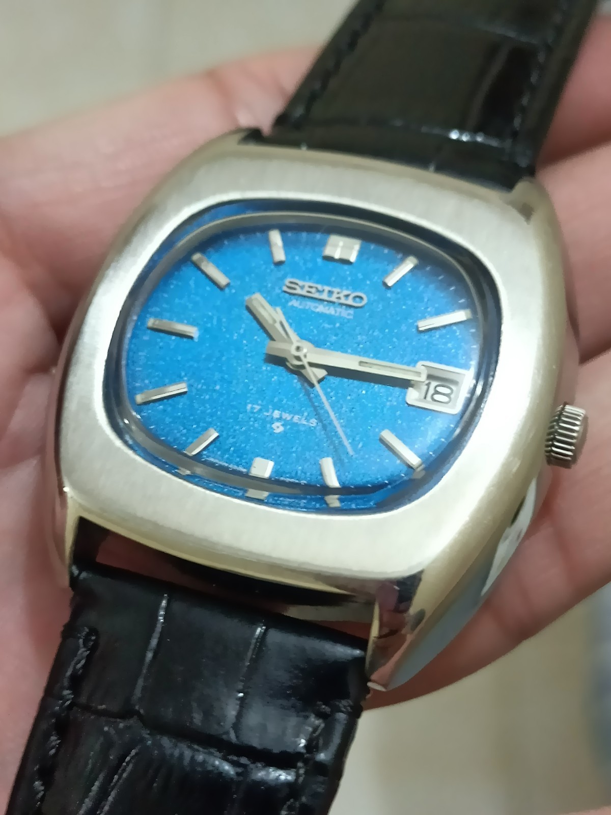 Rare Seiko Automatic Blue Textured Dial Japan Men’s Dress Watch 6308-5000