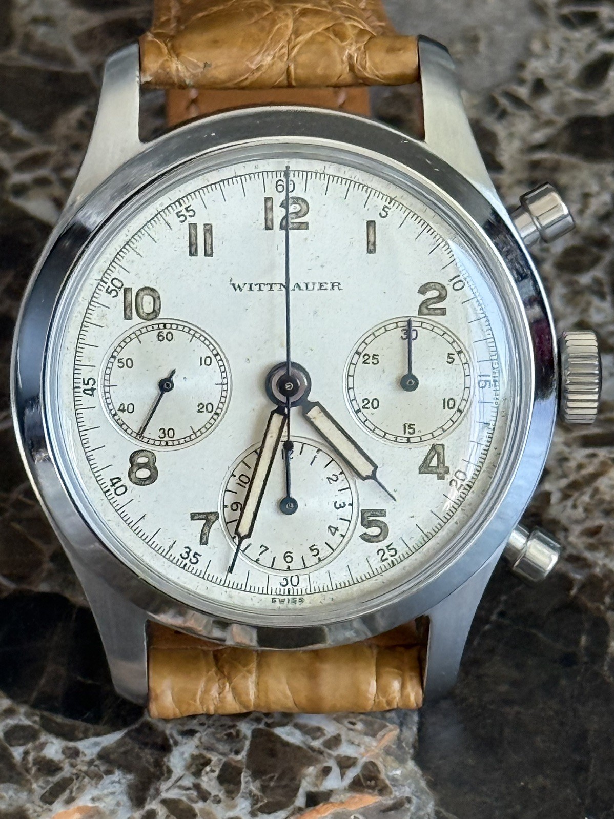 Rare 1940’s Men’s Vintage Wittnauer Military Style Chronograph 38 mm Serviced!