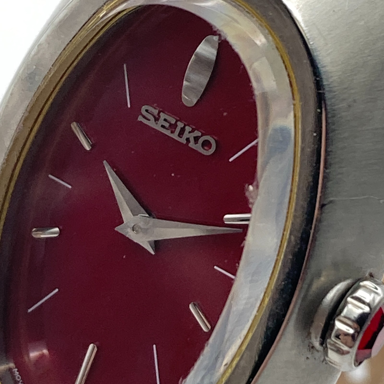 Vintage Seiko Women’s Watch READ Silver Tone 4N00-6989 Burgundy Dial New Battery