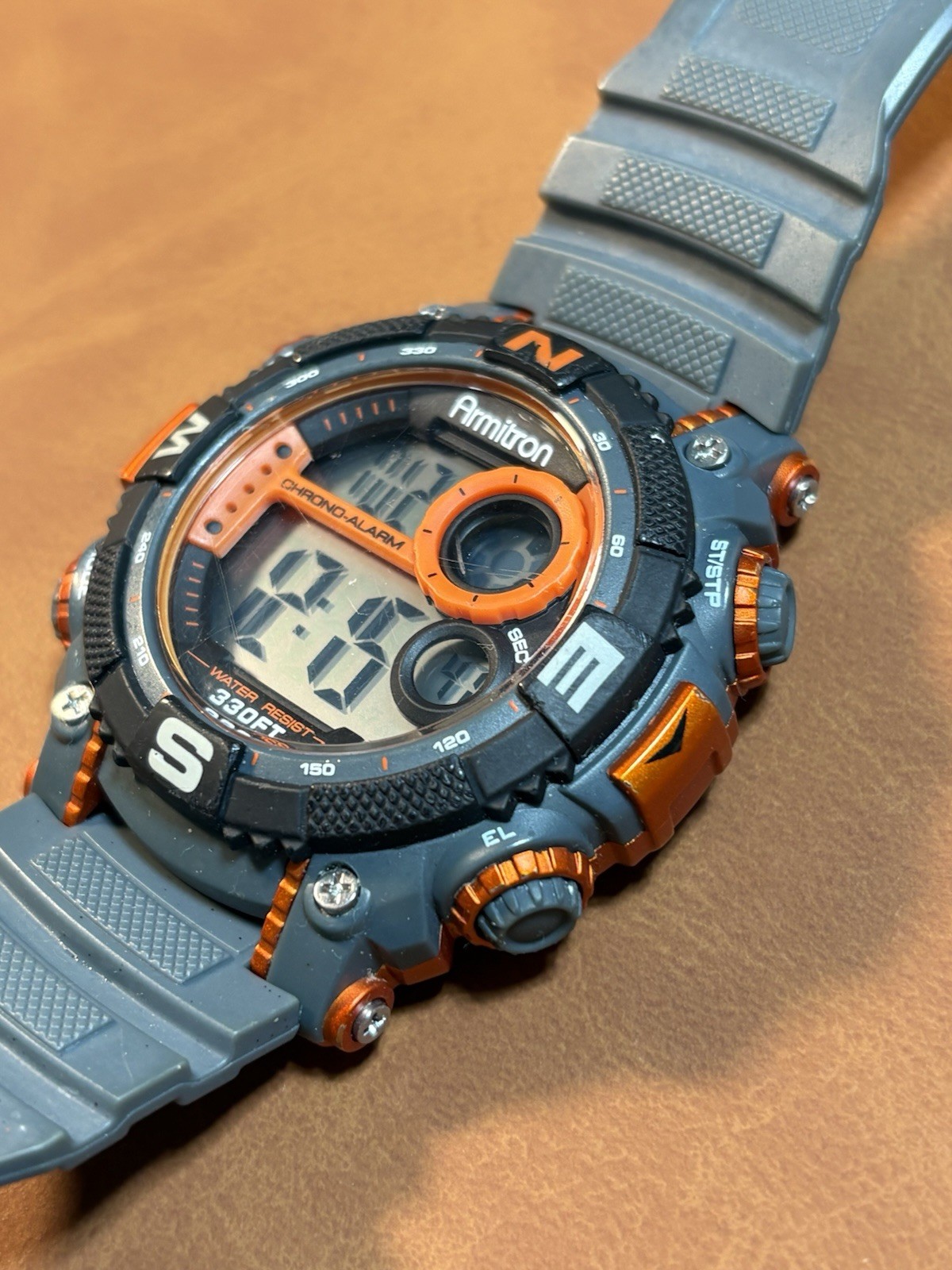 ARMITRON Digital 40/8284 Men’s Watch Orange & Gray WR100M,Chrono,Alarm,Runs