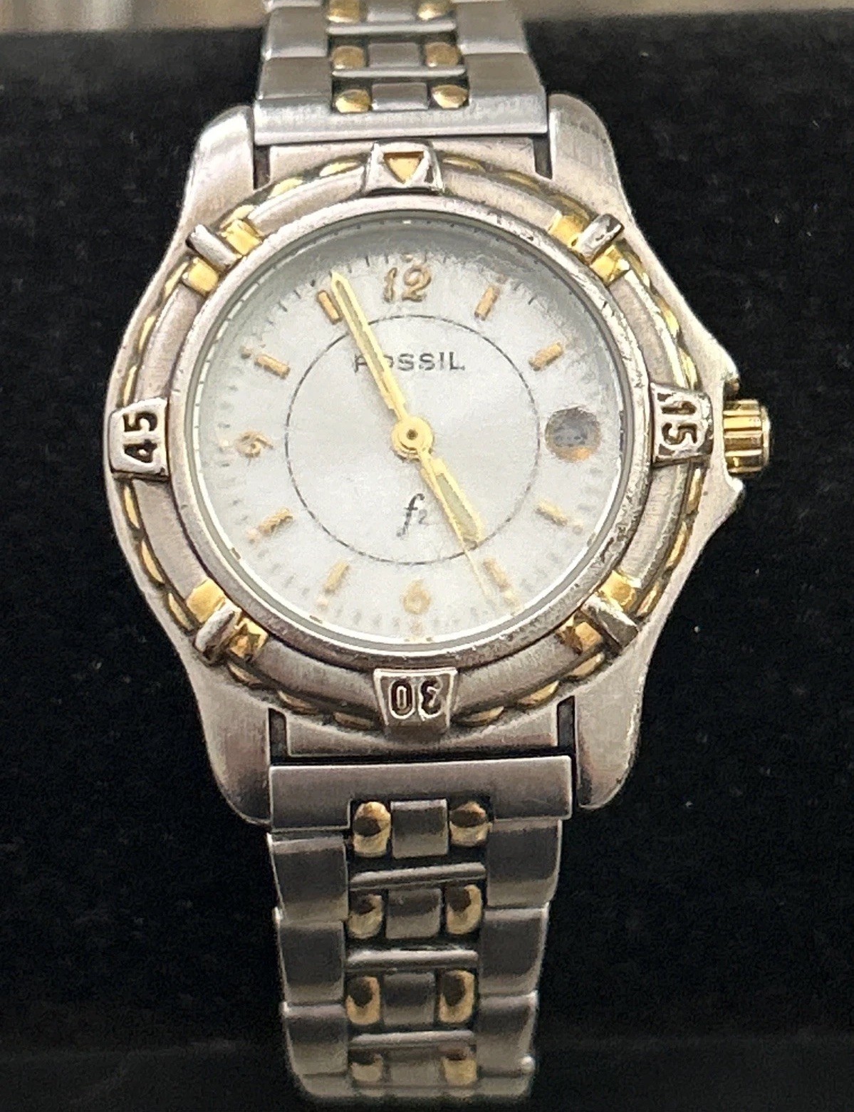 Fossil F2 Women Watch Stainless Steel Silver Gold WR Battery Date White Quartz