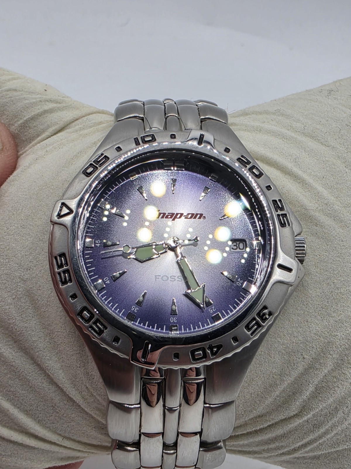 Fossil Snap-on Watch 41mm Stainless Steel Date Glow In Dark New Battery 7″