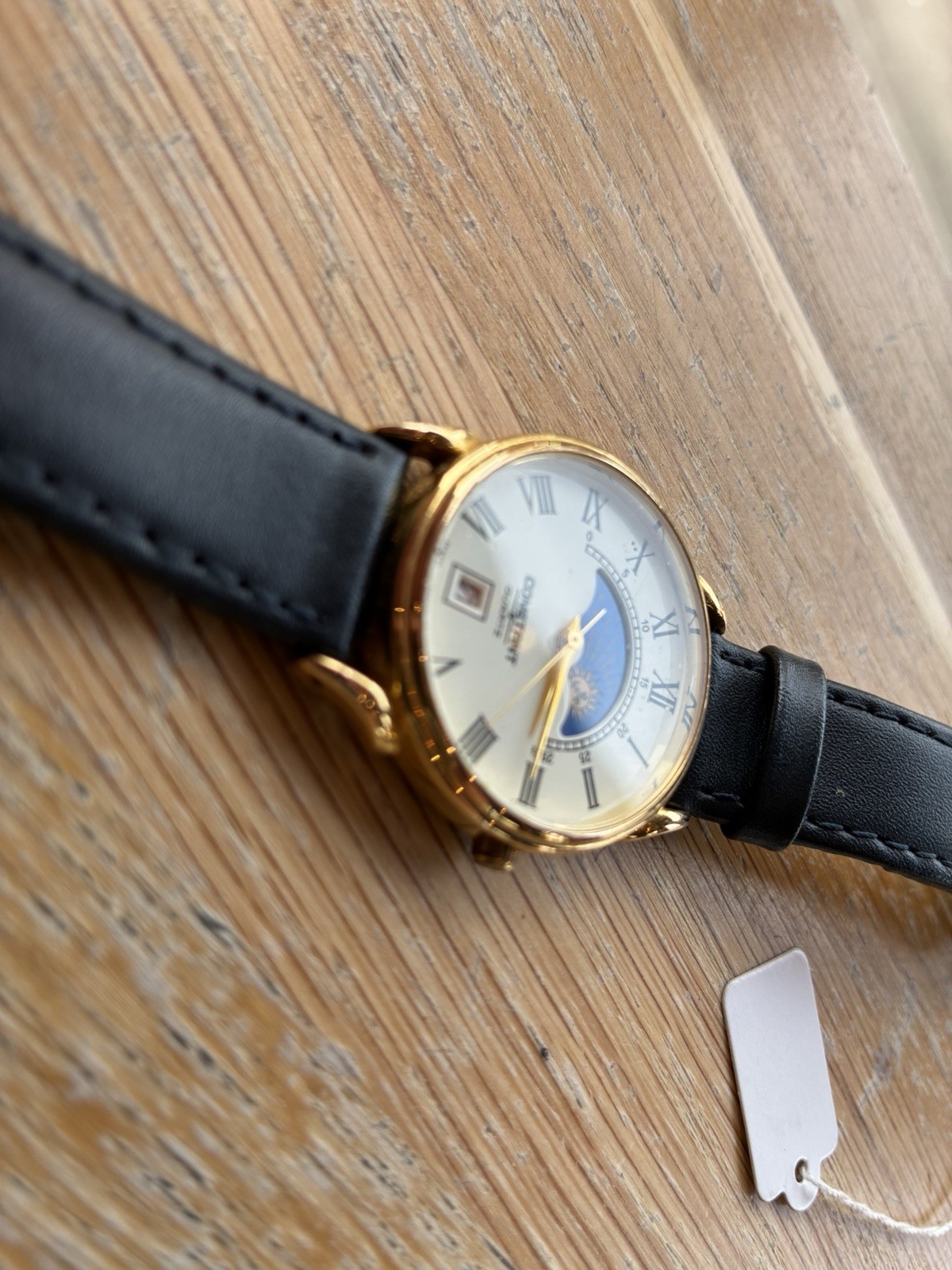 Vintage Constant Sun Moon Phase Quartz Watch Gold Tone Roman Dial Japan Movt 90s