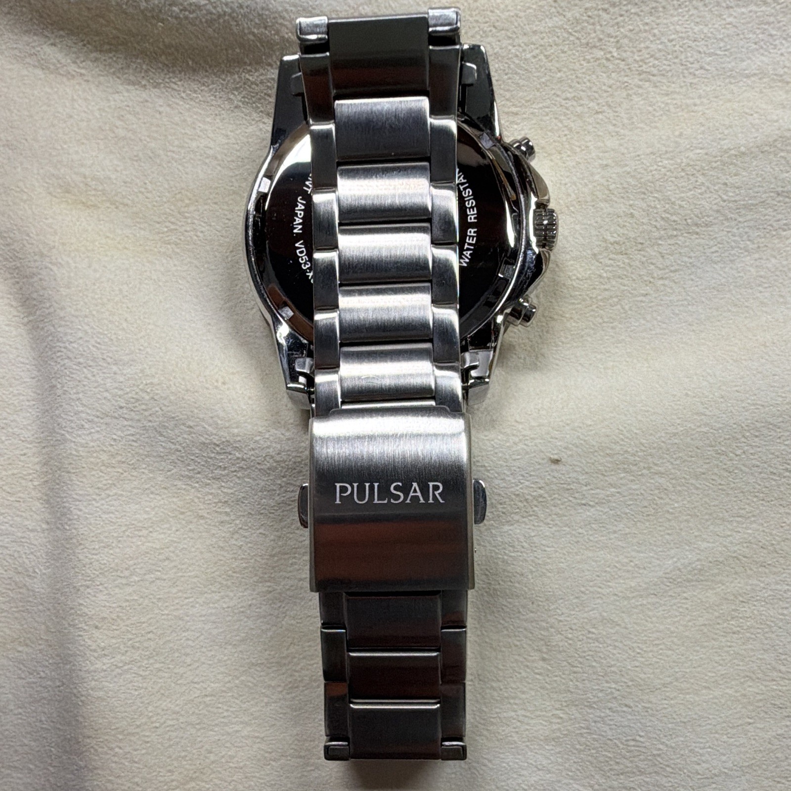 Pulsar Men’s Quartz Chronograph Date 100m Black/Orange Dial SS Bracelet 46mm