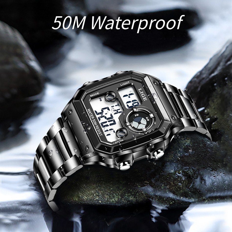 LIGE Men Watch Quartz LED Digital Luminous Date Waterproof Sport Boy Wristwatch