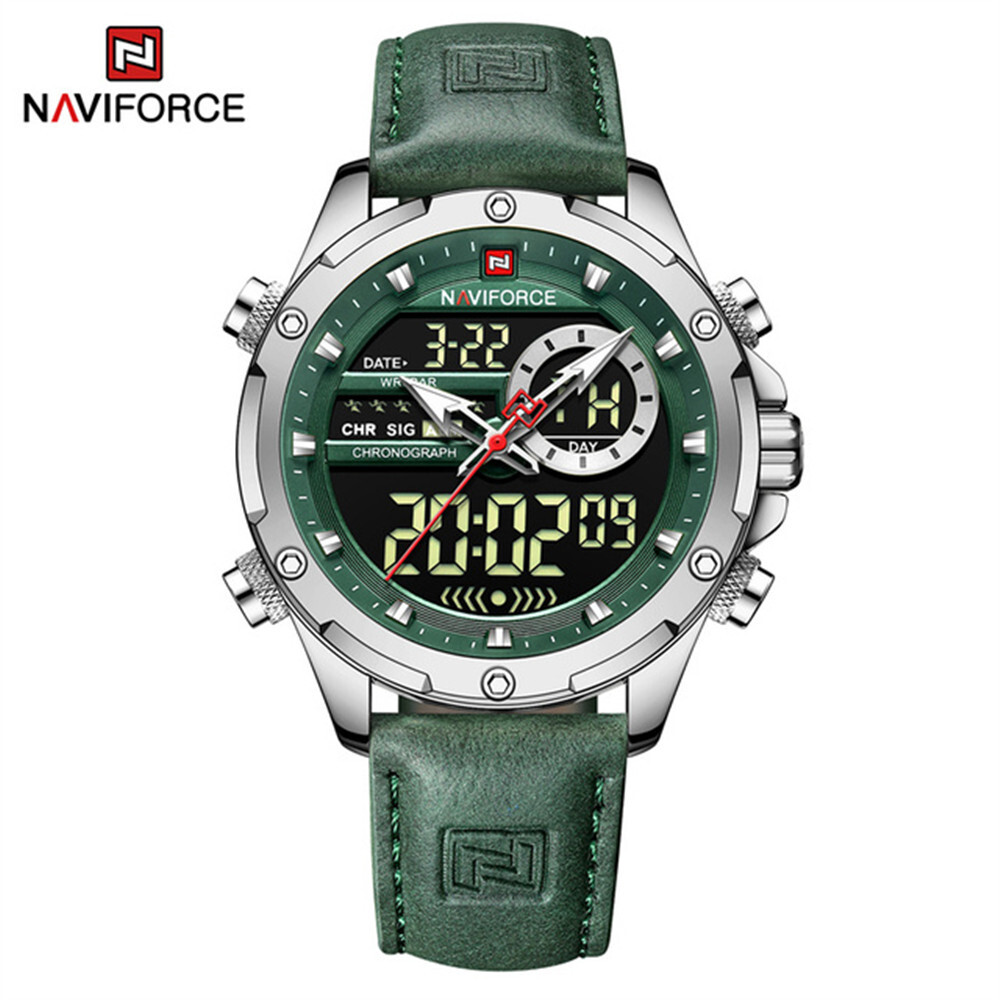 NAVIFORCE Men Digital Watch Chronograph Quartz Wristwatch LED Alarm Sport Watch