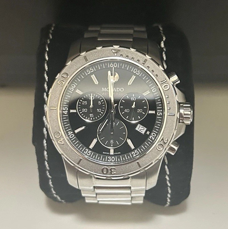 Movado Series 800 Swiss Made Chronograph Black Dial Sapphire 200m Quartz