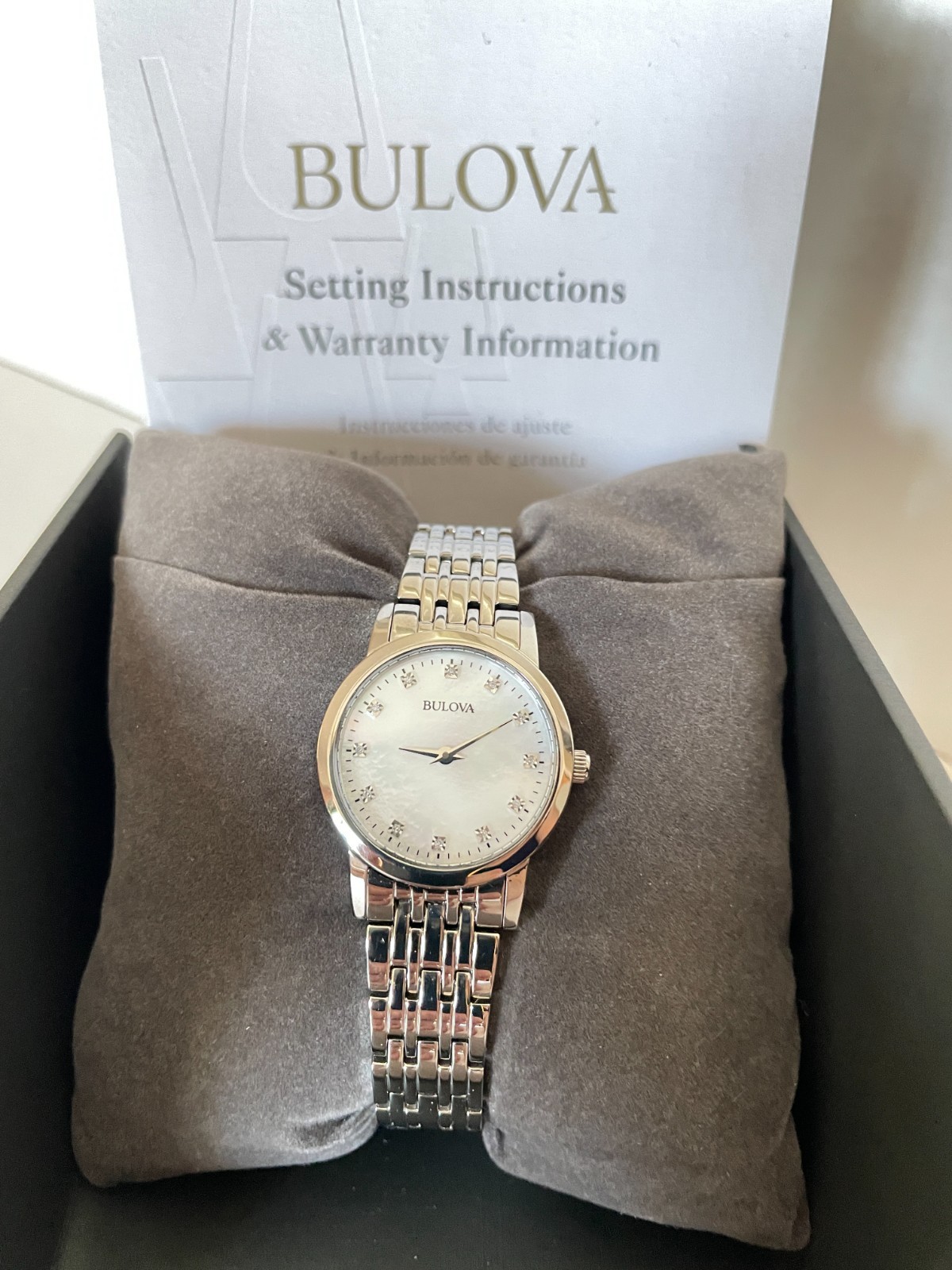 Bulova Women’s Classic Wristwatch Mother-of Pearl Silvertone Stainless Steel New