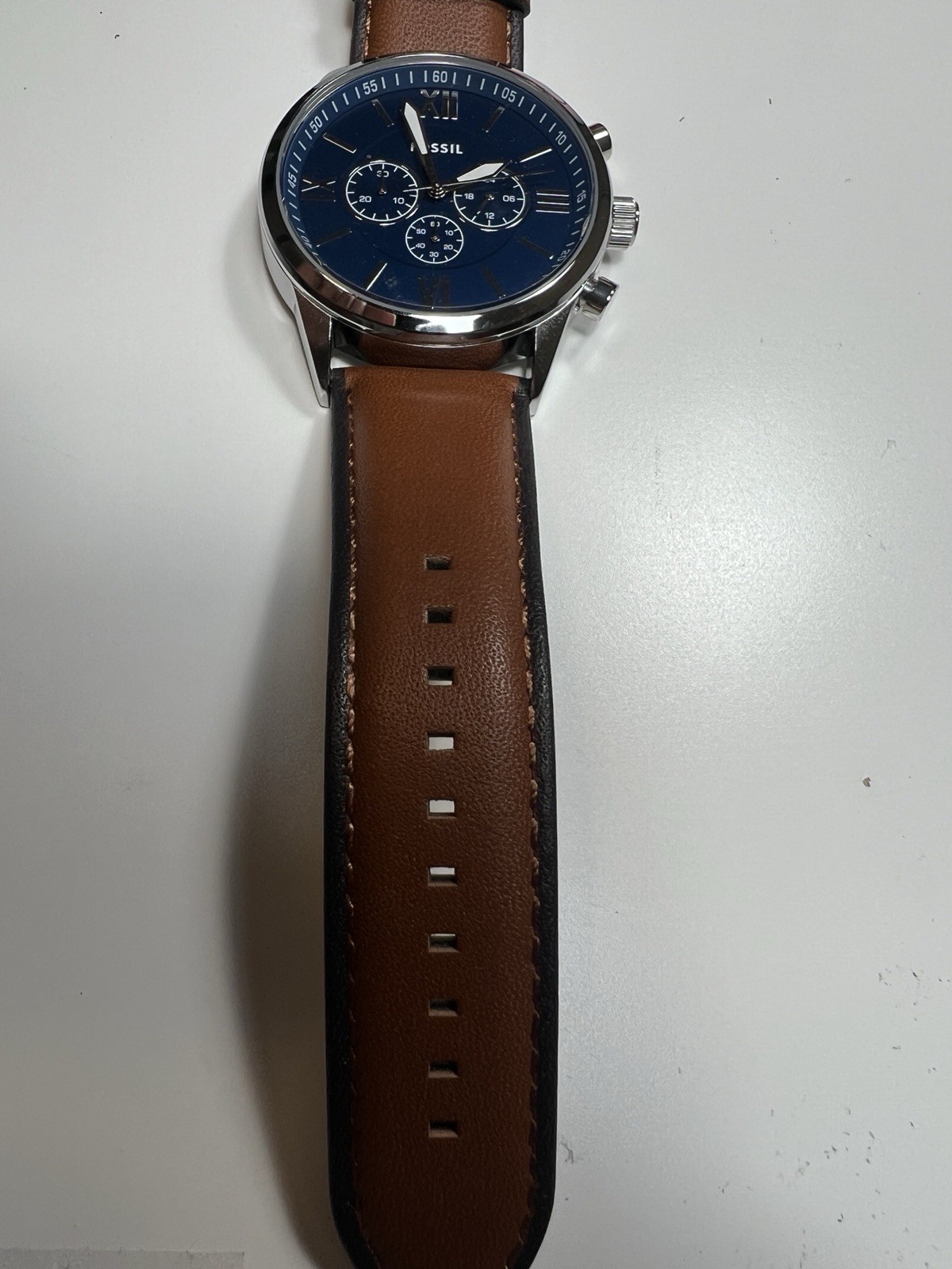 Fossil Flynn Silver Brown Leather Chronograph BQ2125 Men Watch