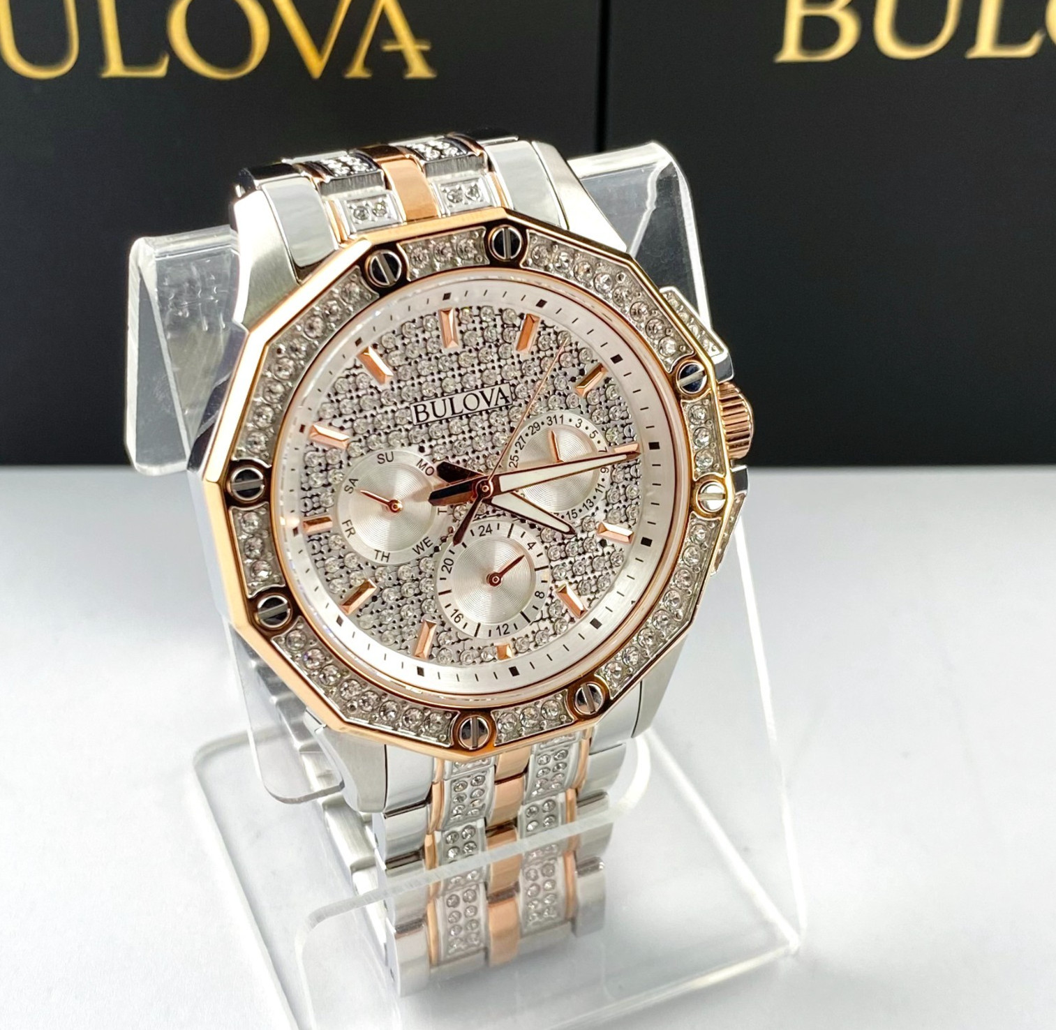 Bulova Octava 98C133 Quartz Watch 41.5mm Crystal Dial Two-Tone Men’s Watch
