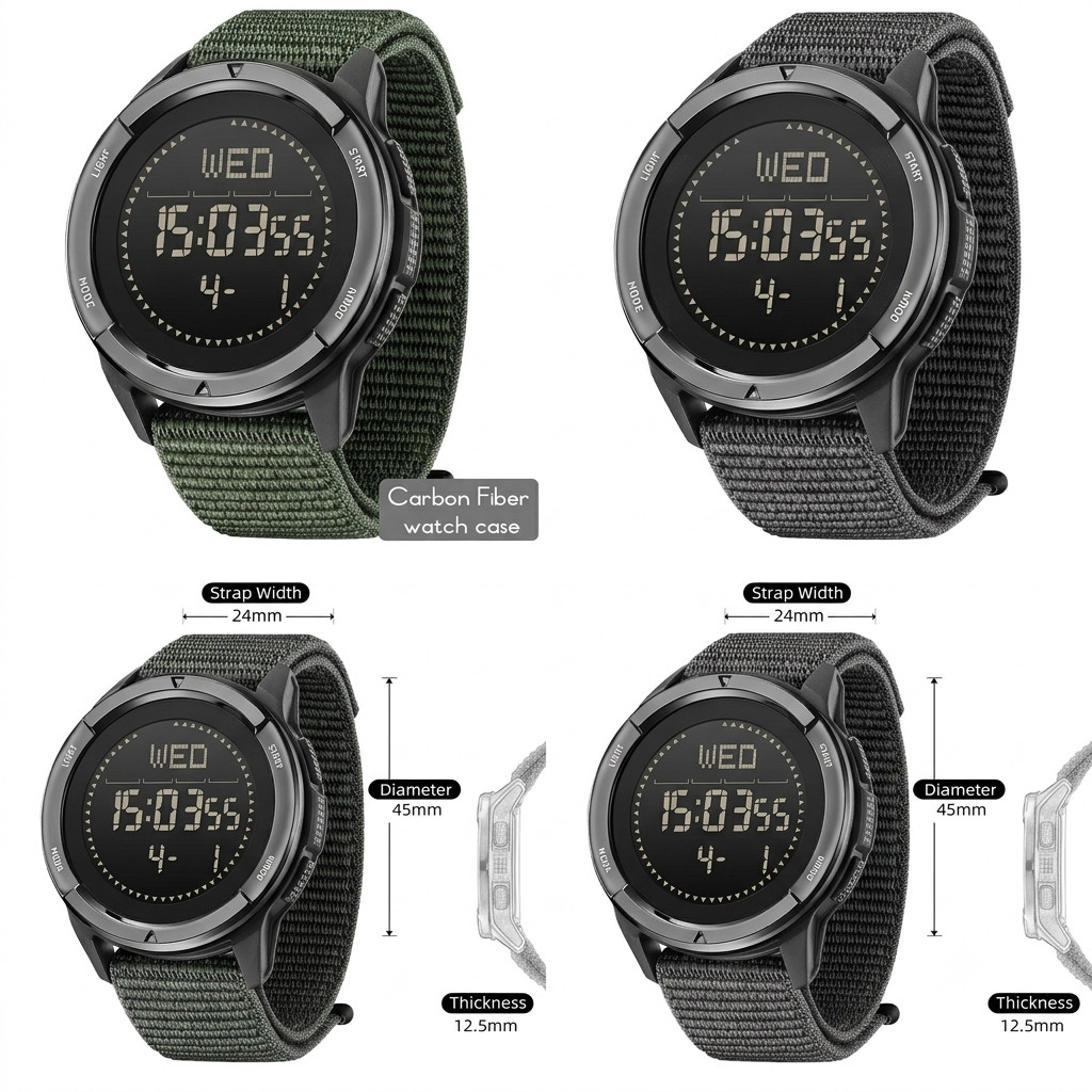 Men Digital Carbon Fiber Sports Watch Military Waterproof 50M Compass Pedometer
