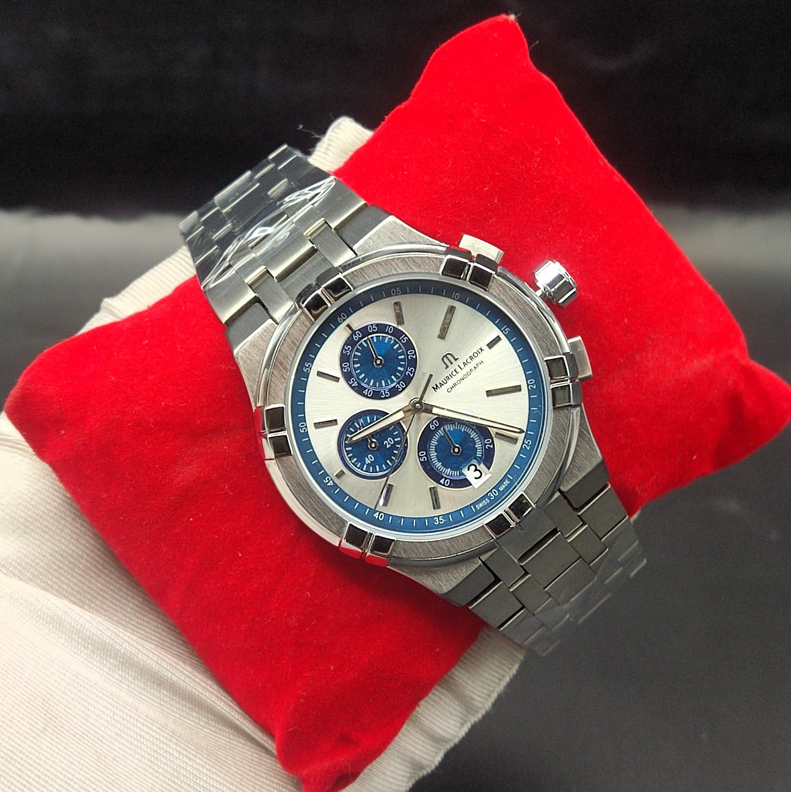 #Refurbished Maurice Lacroix Chronograph Silver Dial Analog Men’s Wrist Watch