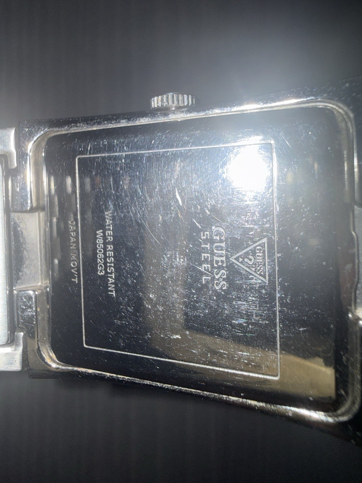 GUESS Silver Tone Rectangle Quartz Watch Roman Dial Stainless Steel Bracelet