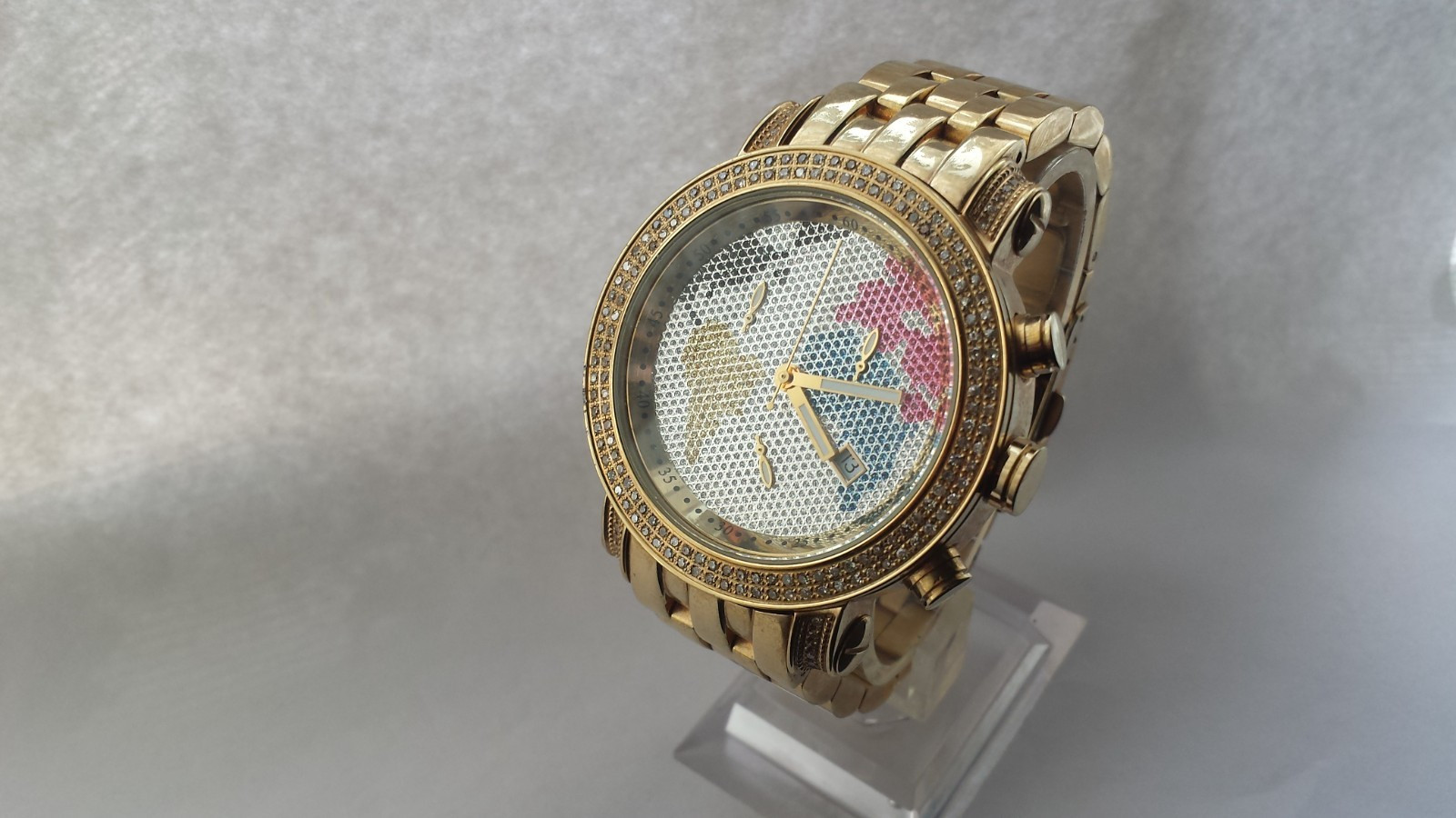 MENS JOJO RODEO 1.75 ct Diamond JCL48 Classic World Map Gold Tone Gents Watch