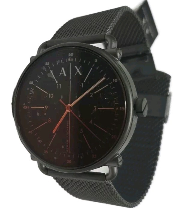NEW ARMANI EXCHANGE GUNMETAL GRAY TONE MESH,OMBRE ORANGE BRACELET WATCH-AX2905