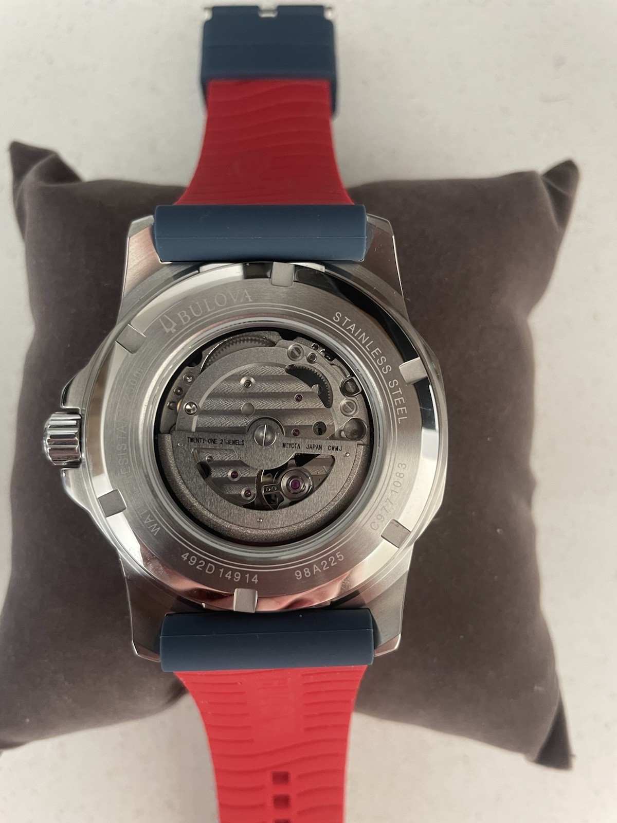 Bulova Marine Star Automatic 45mm White Dial Blue/Red Strap 98A225