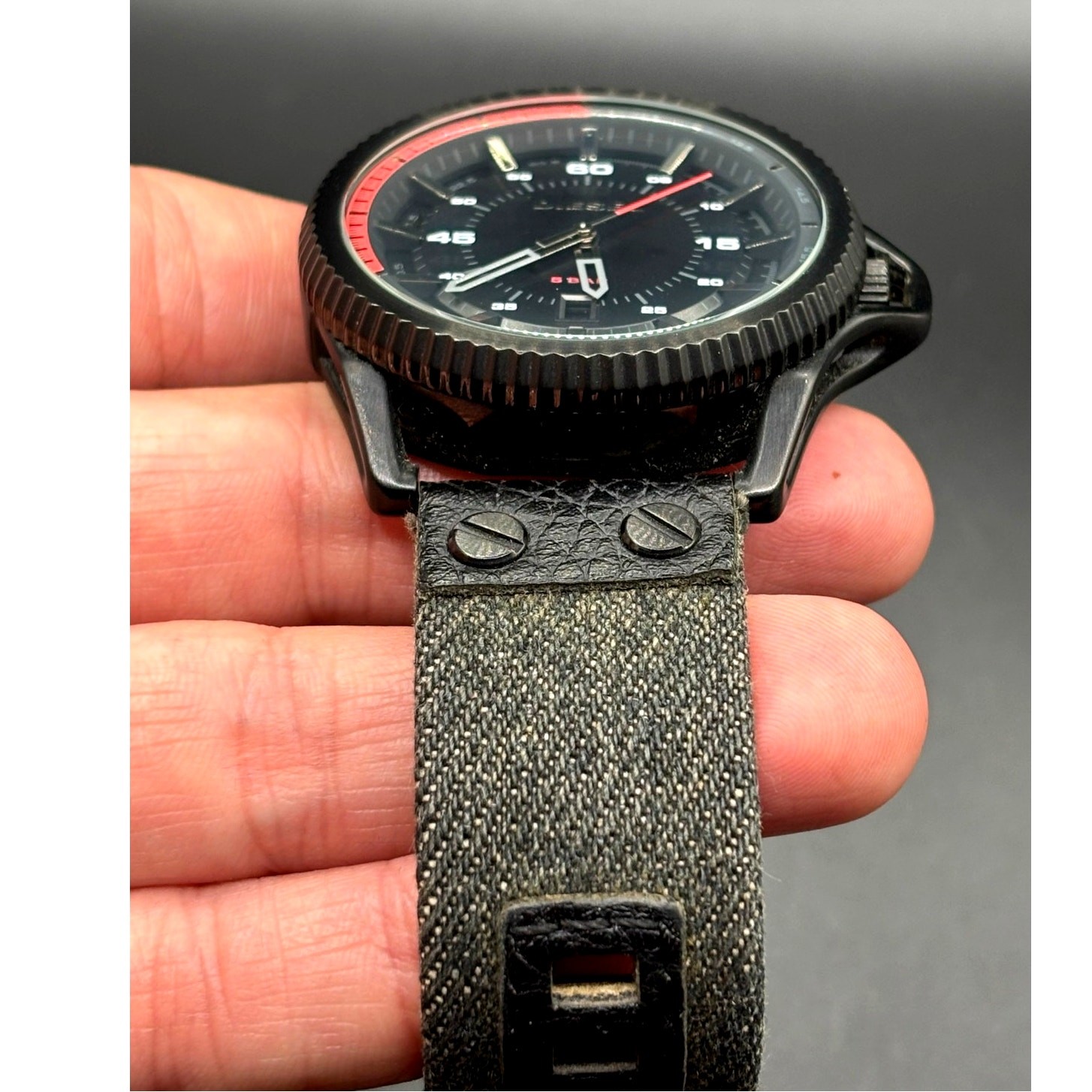 Diesel Rollcage DZ1728 Black Dial Canvas Leather Men’s Watch 46mm