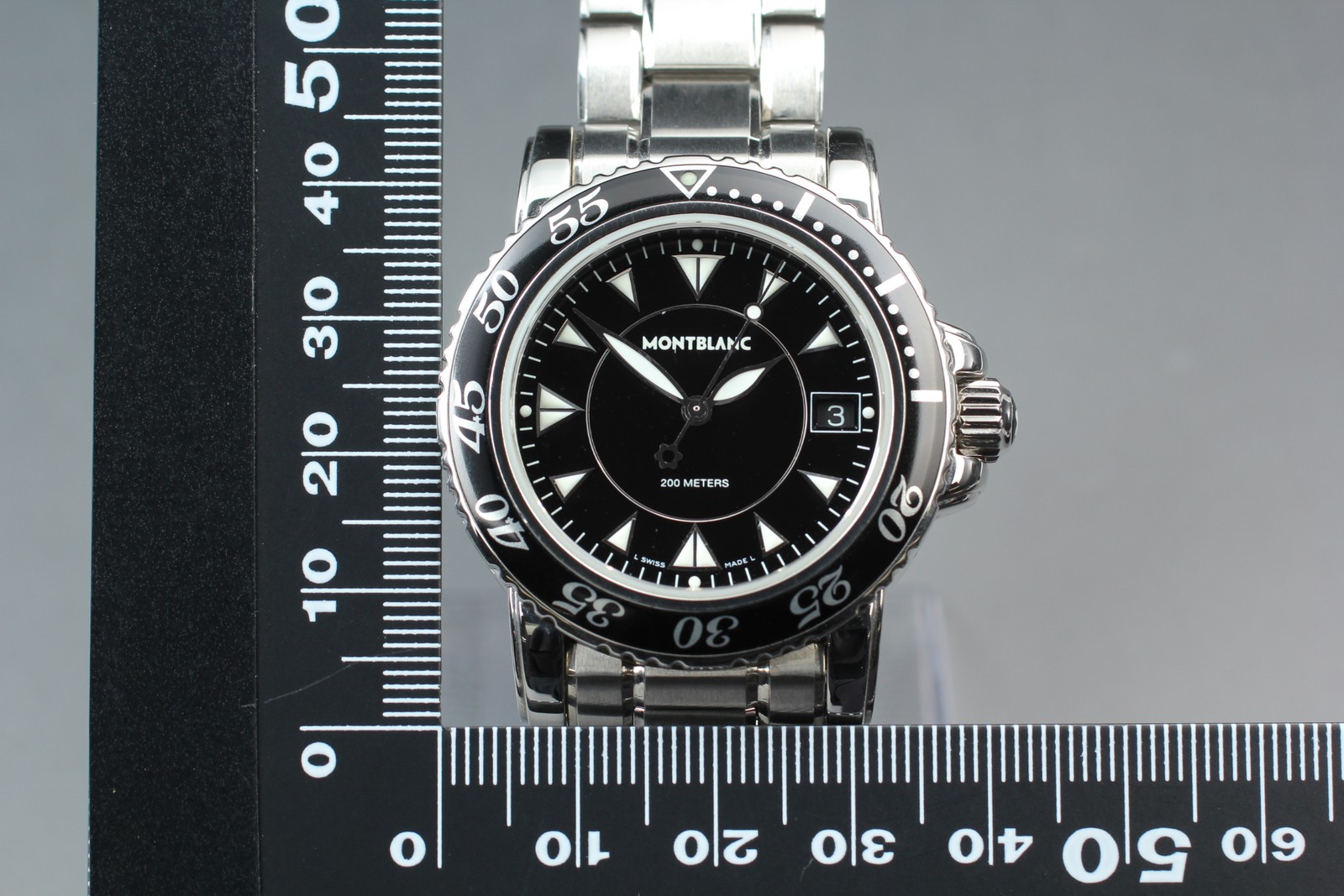 [ w/Box ] MONTBLANC Meisterstück 7037 Black Quartz Date SS Swiss Made Mens Watch