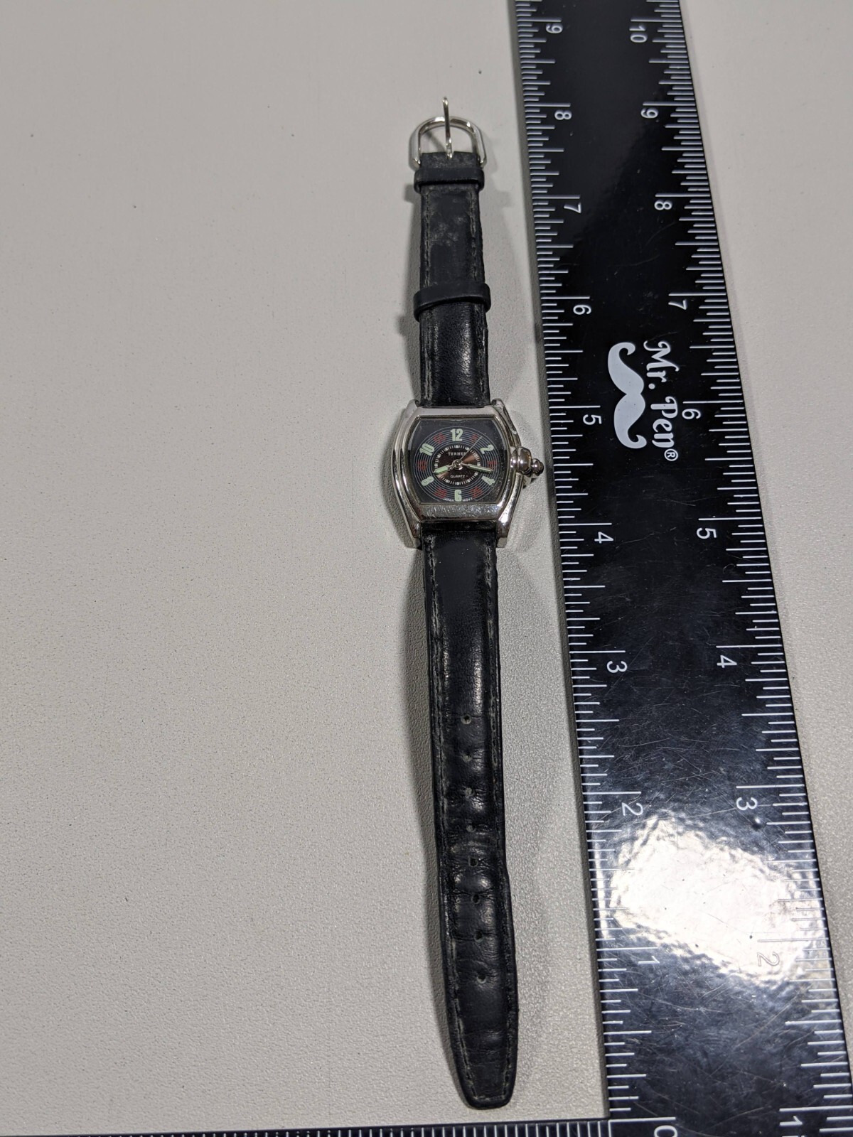 Bijoux Terner Gray Dial Silver Tone Case Black Leather Band Watch 8 Inch
