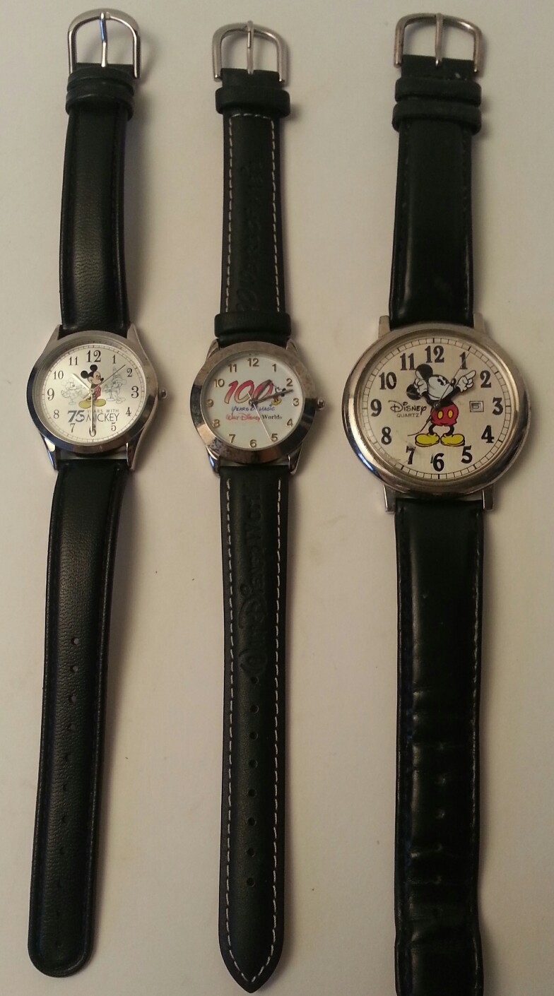 Lot of 3 VINTAGE DISNEY WATCHES- 75 Years W MICKEY-100 YEARS OF MAGIC-Time Works