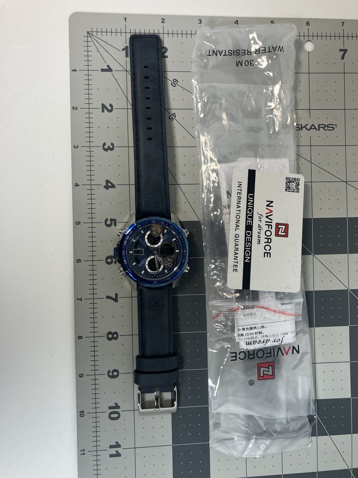 Naviforce Men NF9197 Sport Blue Leather Quartz Analog Diigtal 46mm Watch 7 1/2″