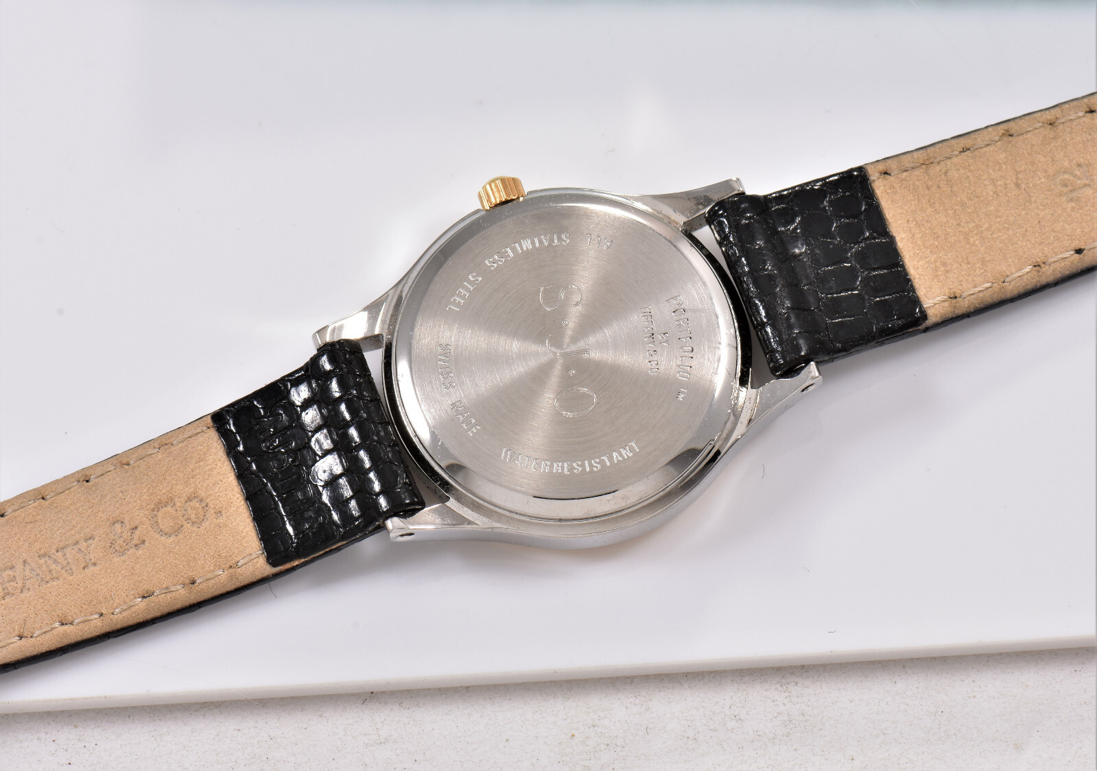 Tiffany & Co Stainless Steel Portfolio Lucent Swiss 25mm Watch Lizard Leather