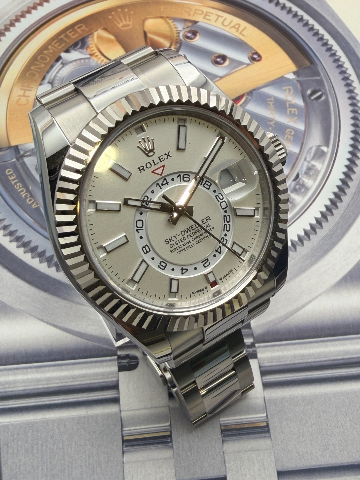 Rolex 2023 Sky-Dweller 326934 Silver Oyster Bracelet with Silver Bezel warranty