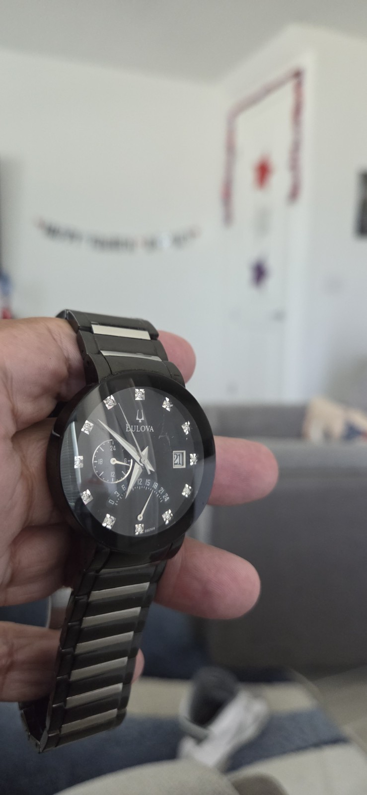 Bulova 98D109 Men’s Black Dial Diamond Markers Date Quartz Watch 42mm