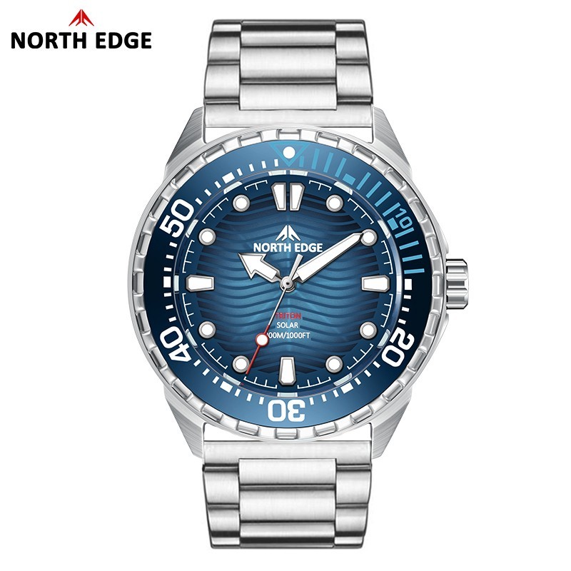 NORTH EDGE TRITON Solar Powered Dive Watch Quartz Watch Men 316L Stainless case