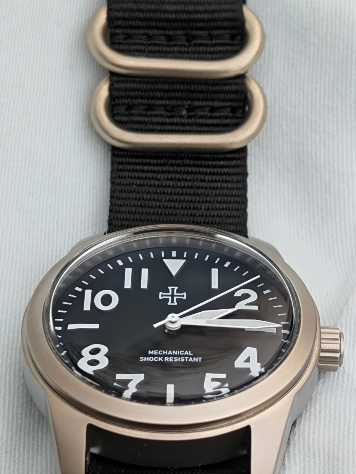 Mechanical Military tool watch Blasted Stainless steel black 39mm