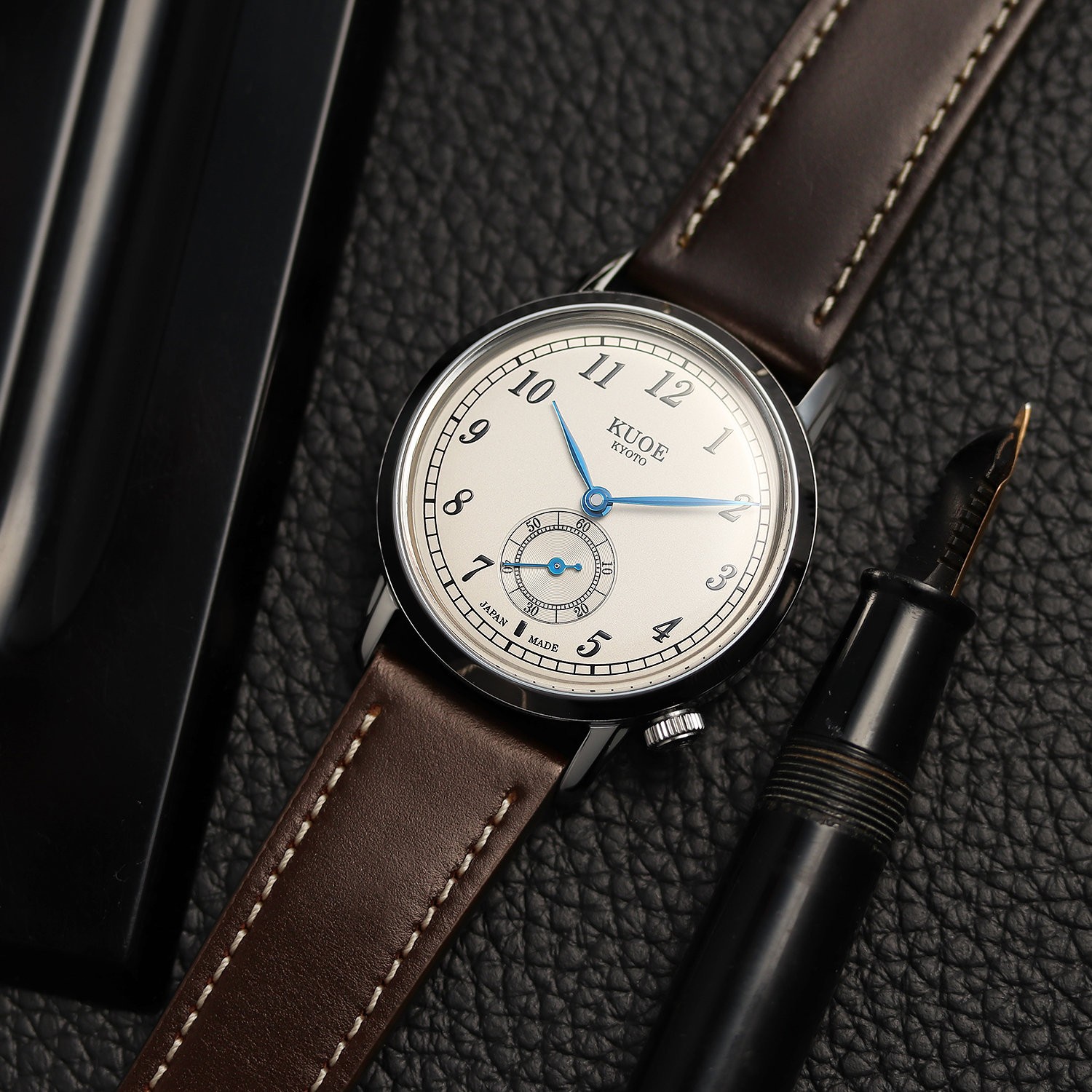 KUOE KYOTO OLD SMITH 90-007 Small Seconds Automatic Blue Hands Brown Cordovan
