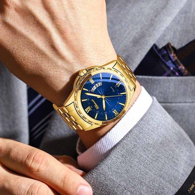 CHENXI Men’s Gold Business Day/Date Calendar Luminous Waterproof Quartz Watch