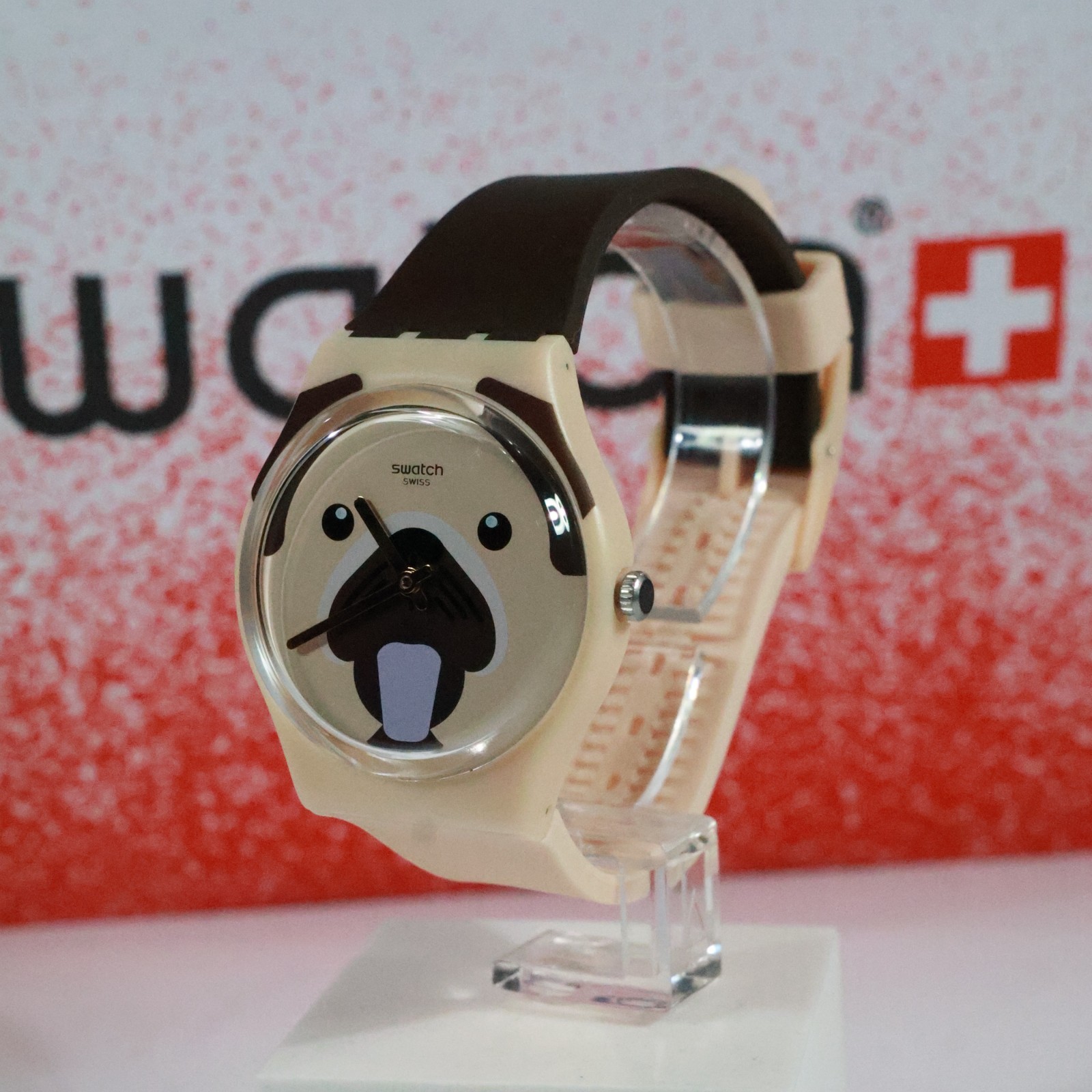 Swatch Swiss Made Love Folk CARLITO PUPPY WATCH GT109 Dark Brown Beige 34MM