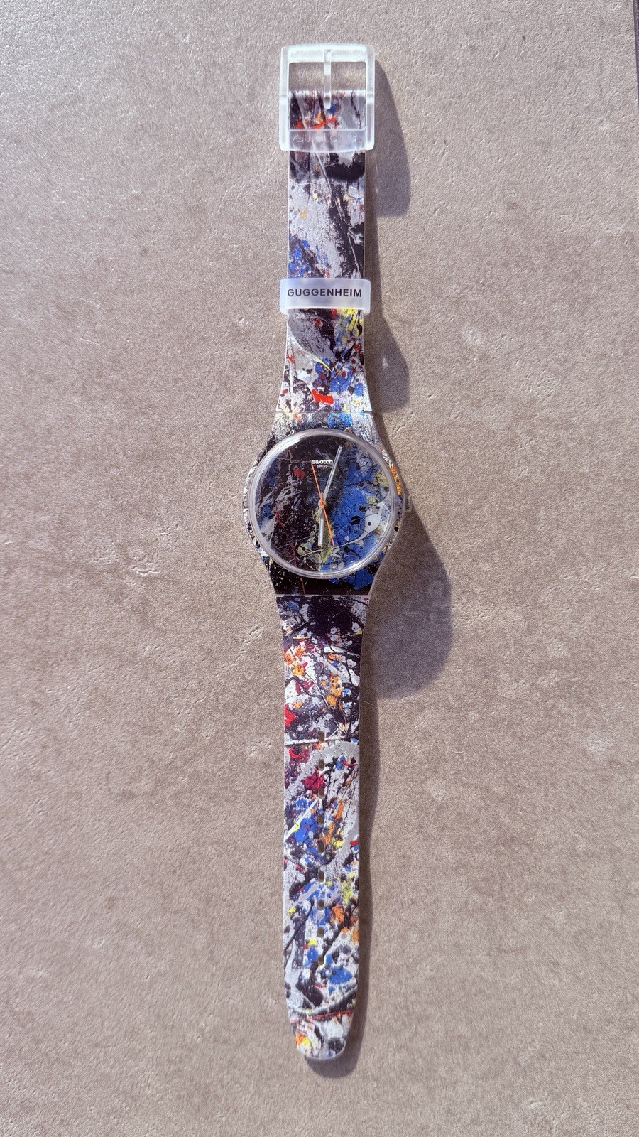 Swatch x Guggenheim Abstract Dial Quartz Watch Clear/Multicolor 34mm w/ Box