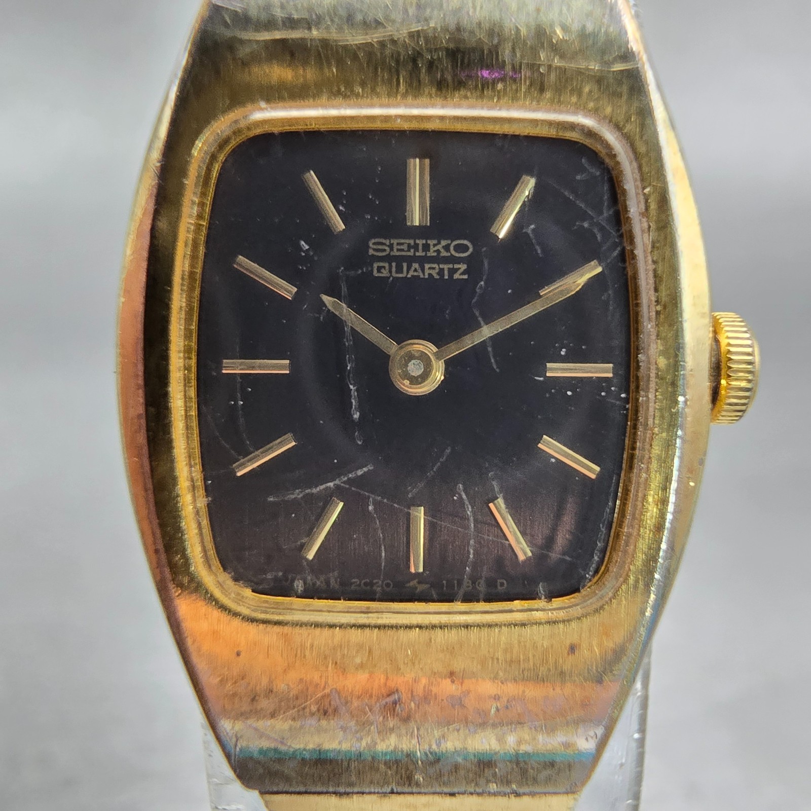 Seiko Watch Women 16mm Brown Dial Gold Tone Oval 2C20-5559 New Battery Vintage