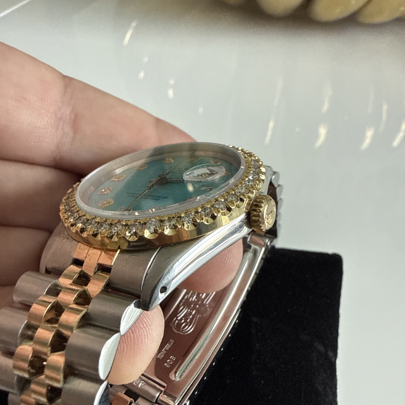 Rolex Datejust 2 Tone White Gold Diamond Bezel Custom Tiffany Blue Dial 36mm