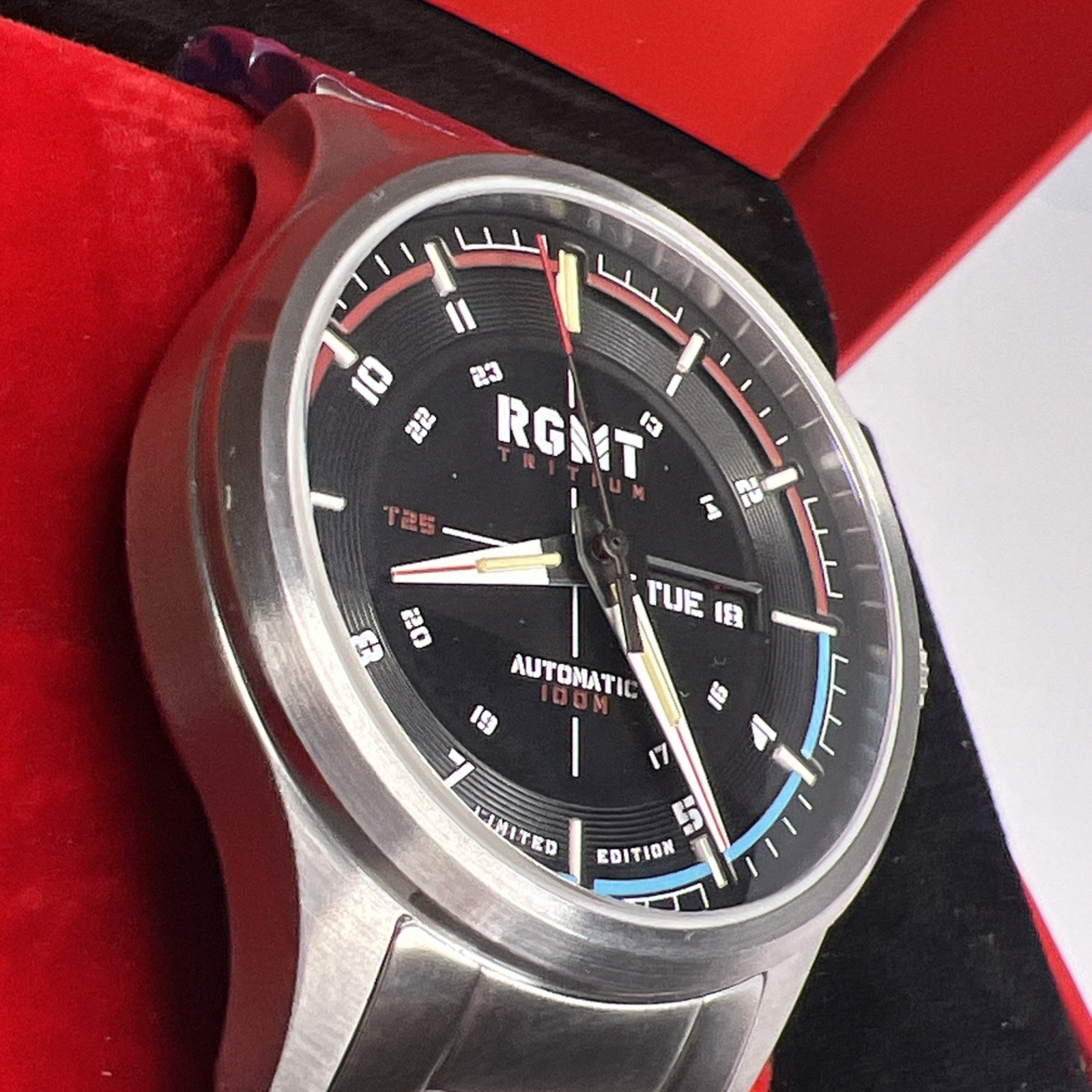 40mm Steel RGMT Tactician Tritium Automatic Limited Ed Date Watch w/ Box Papers