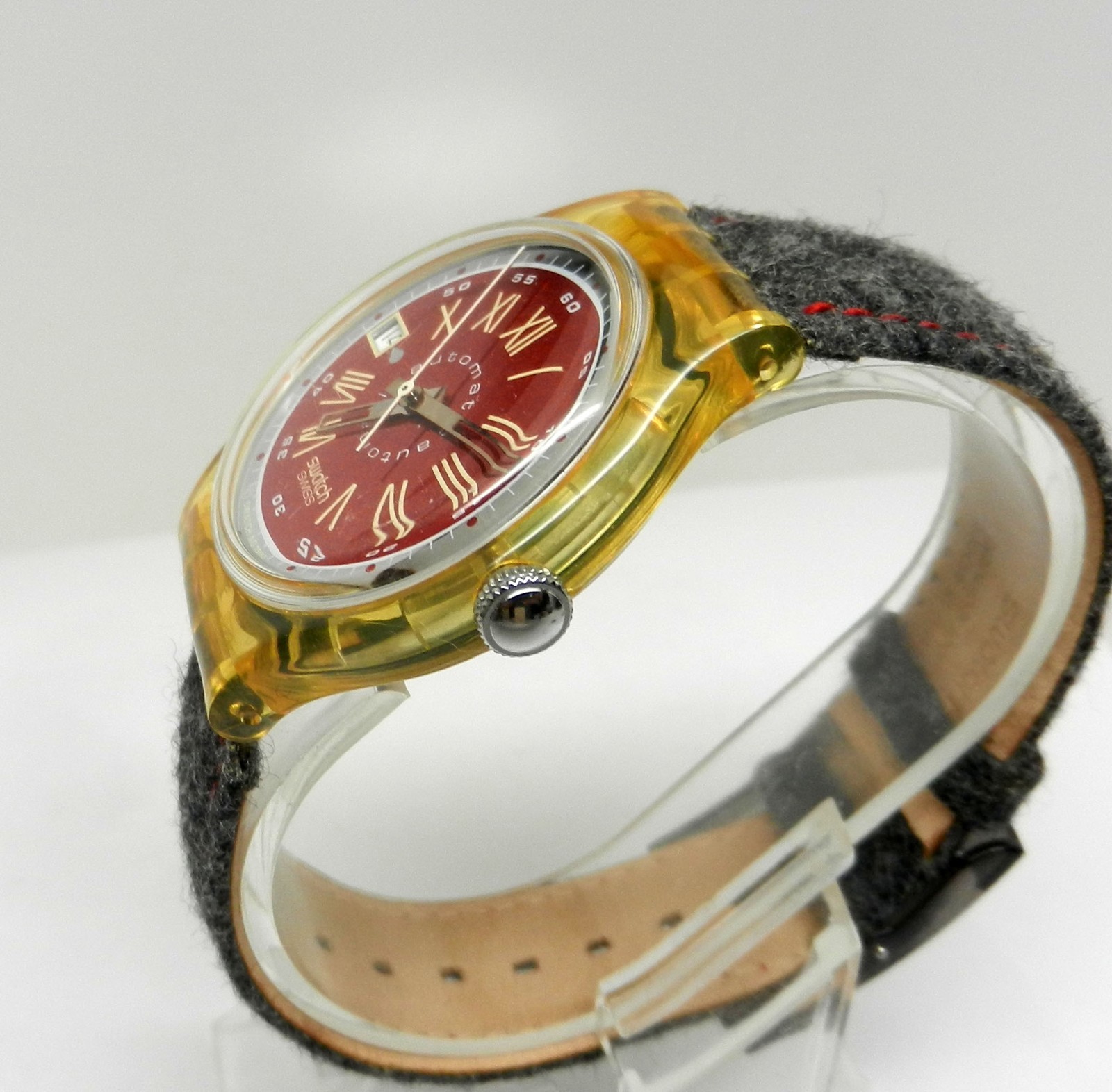 Vintage 37mm Swatch Originals Automatic 1993 Watch NOS New Old Stock Burgundy