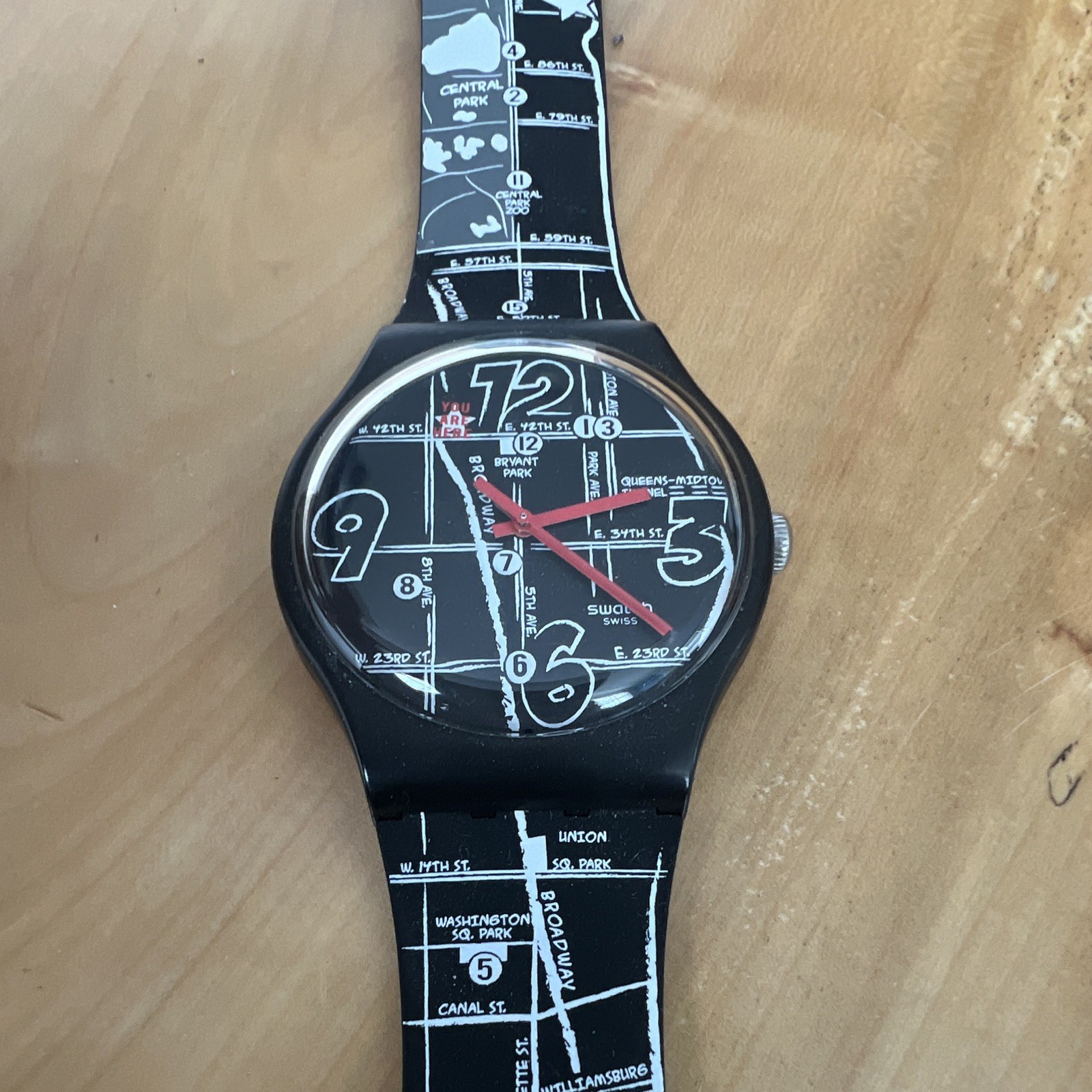 Swatch New York City Map Dial Black/White 41mm Plastic Quartz Analog Watch