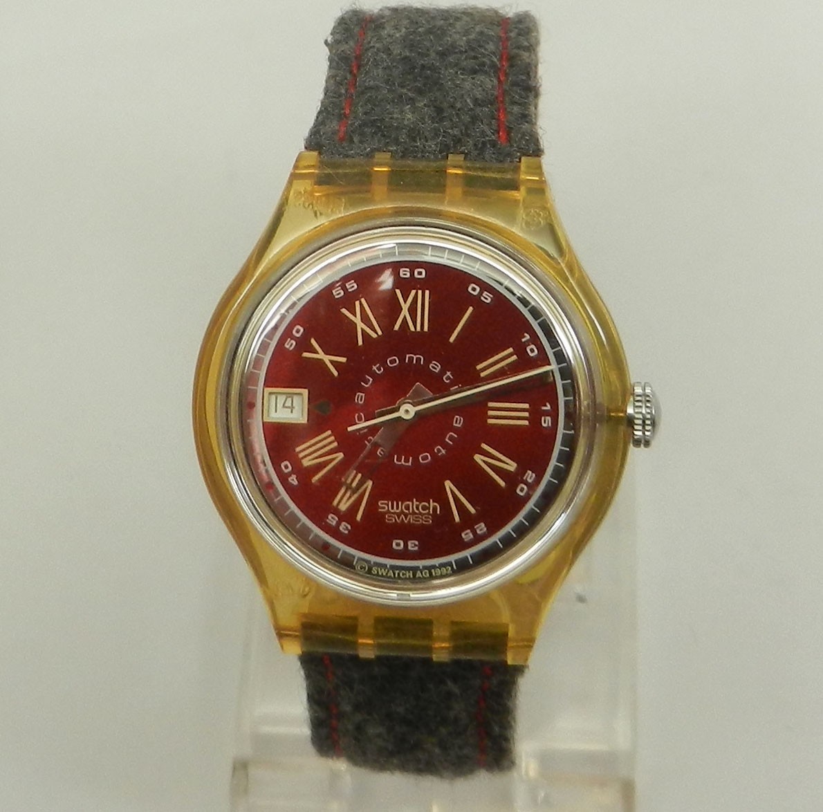 Vintage 37mm Swatch Originals Automatic 1993 Watch NOS New Old Stock Burgundy